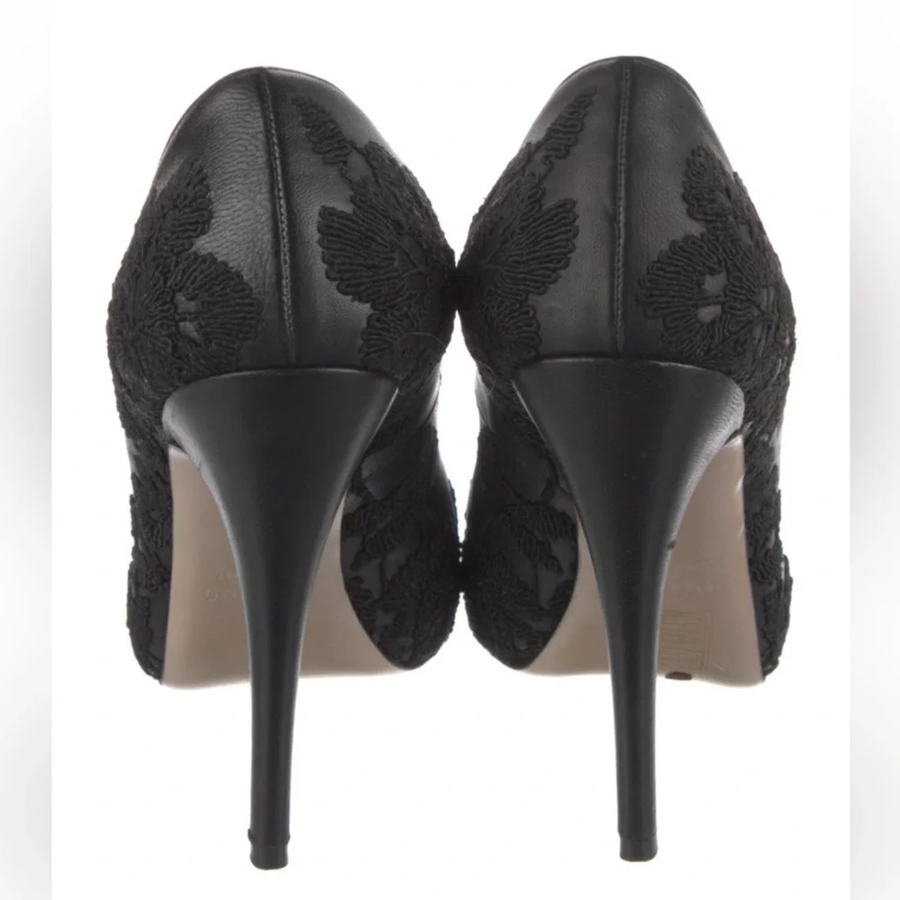 Valentino Elegant Embroidered Black Peep-Toe Stilettos - Picture 4 of 13